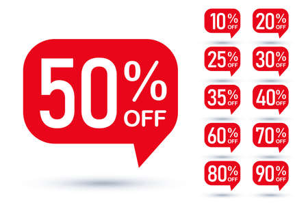 Sale tag speech bubble red shape with different discount setのイラスト素材