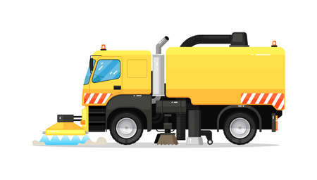 Modern city street sweeper truck washing asphalt isolatedのイラスト素材