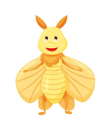 Cute cartoon moth flying beetle isolated on white backgroundのイラスト素材