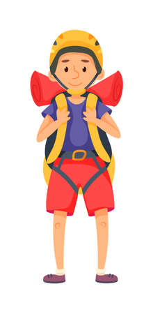 Cartoon climber backpacker isolated on white backgroundのイラスト素材