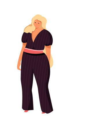 Plus size woman in trendy pantsuit isolated on whiteのイラスト素材