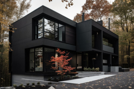 the exterior of a modern house with sleek and minimalistic design details, created with generative aiの素材