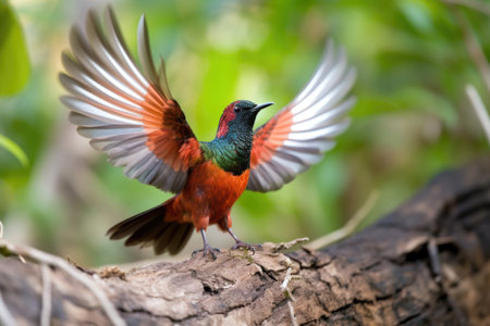 hummingbird taking off, spreading its wings and flapping its tiny wings, created with generative aiの素材