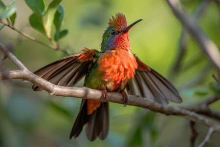 hummingbird spreading its wings, getting ready for flight, created with generative aiの素材