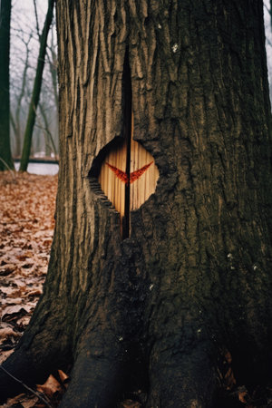 arrow embedded in a tree trunk, symbolizing a missed target, created with generative aiの素材