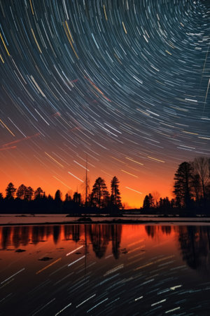 long exposure of star trails in night sky, created with generative aiの素材