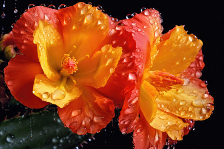 raindrops on vivid cactus blossoms after desert storm, created with generative aiの素材