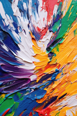close-up of colorful paint strokes on canvas, created with generative aiの素材