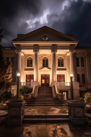 courthouse exterior with dramatic lighting, created with generative aiの素材