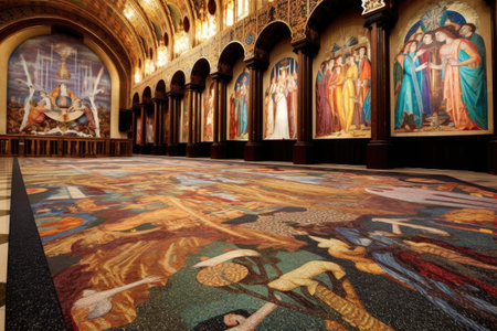 intricate floor mosaics depicting religious scenes, created with generative aiの素材