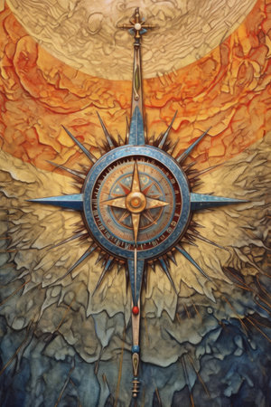 close-up of compass needle pointing north, created with generative aiの素材