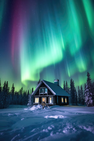 spectacular northern lights display in arctic, created with generative aiの素材