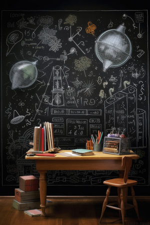 chalkboard with math formulas and equations, created with generative aiの素材