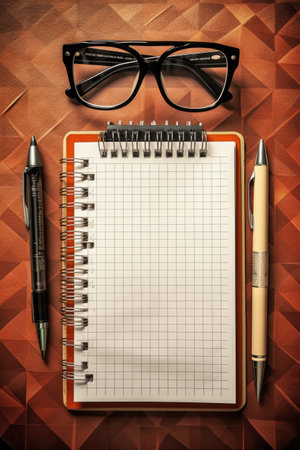 top view of a checklist with pen and glasses, created with generative aiの素材