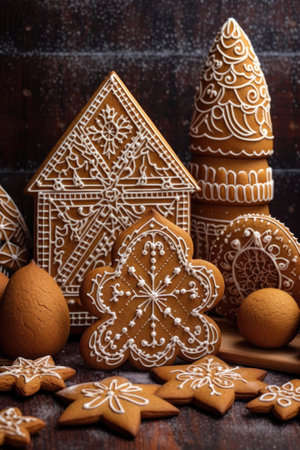 gingerbread cookies shaped like christmas symbols, created with generative aiの素材