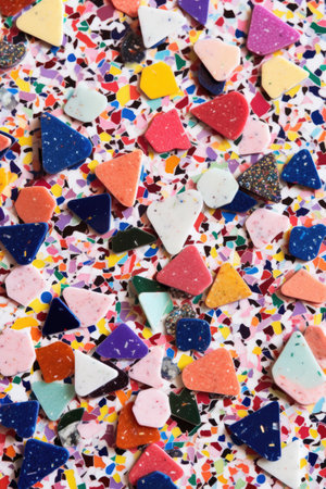 close-up of various shaped confetti on a white background, created with generative aiの素材