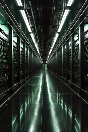row of server racks in a modern data center, created with generative aiの素材
