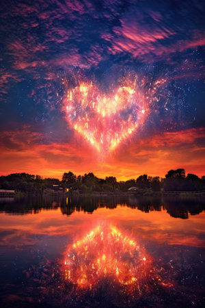 fireworks forming a heart-shape in the sky, created with generative aiの素材
