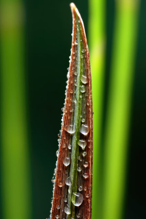macro shot of a single grass blade with unique texture, created with generative aiの素材