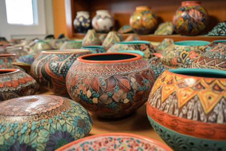 creative and colorful pottery, with patterns and designs created by the artist, created with generative aiの素材