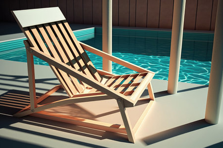 comfortable deck chair at the swimming pool for a relaxing rest, created with generative aiの素材