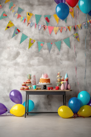 birthday banner with colorful letters against a wall, created with generative aiの素材
