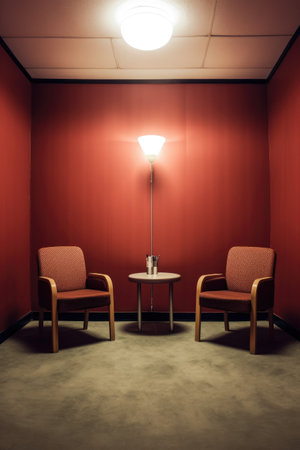 job interview room with two empty chairs, created with generative aiの素材