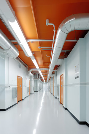 hvac air ducts and vents in a clean, industrial setting, created with generative aiの素材