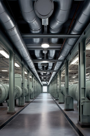 hvac air ducts and vents in a clean, industrial setting, created with generative aiの素材