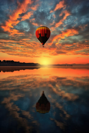 hot air balloon filling up against a sunrise sky, created with generative aiの素材