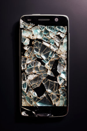 broken smartphone with insurance policy for gadget coverage, created with generative aiの素材