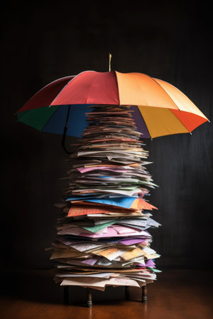 umbrella covering a stack of insurance papers for protection, created with generative aiの素材