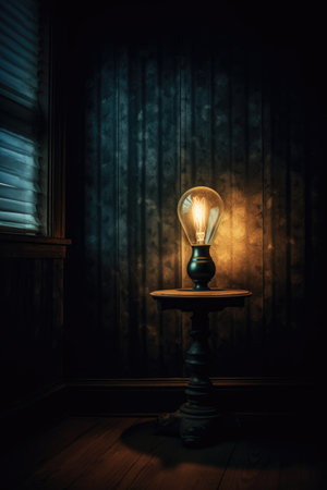 light bulb illuminating a dark room, created with generative aiの素材