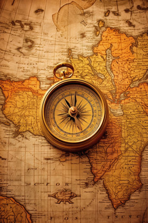 compass guiding direction on a world map, created with generative aiの素材