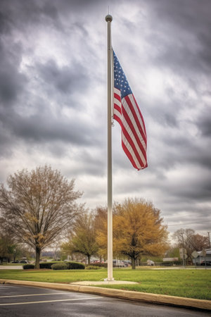 american flag waving in front of a veterans cemetery, created with generative aiの素材