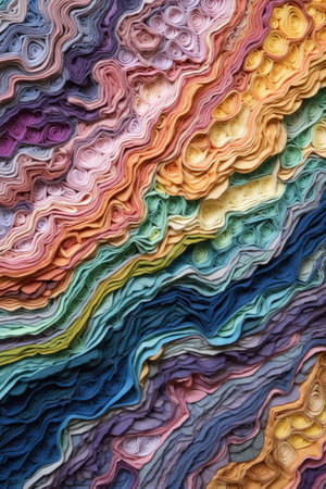 top view of colorful paper layers, creating depth, created with generative aiの素材
