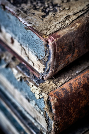 macro shot of old book page edges, showing age, created with generative aiの素材