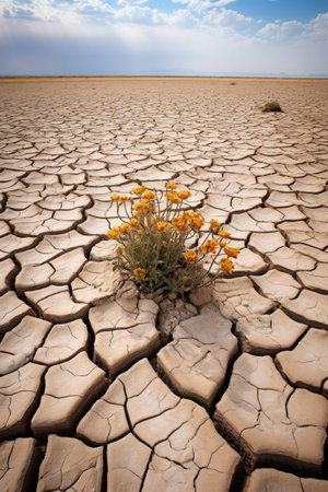 cracked desert soil in a dry landscape, created with generative aiの素材