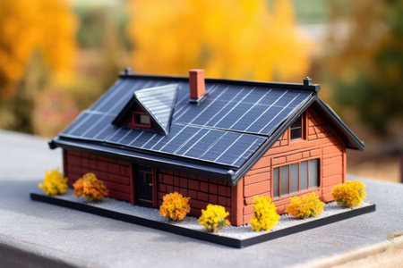finished 3d printed house with solar panels on roof, created with generative aiの素材