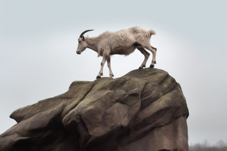 goat balancing on precarious rock formation, created with generative aiの素材