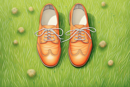 golf shoes on green grassの素材