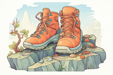 hiking boots on a rocky mountain pathの素材