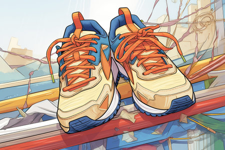 close-up of running shoes on a trackの素材
