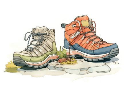 two hiking shoes, one worn out, other newの素材