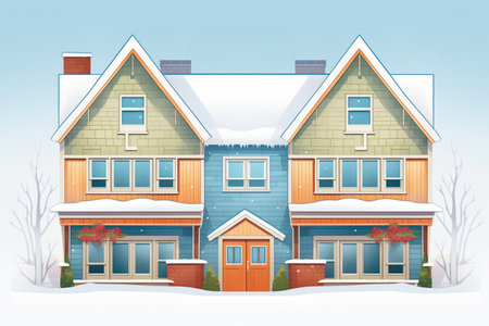symmetrical dormers on cape cod in snowy weather, magazine style illustrationの素材