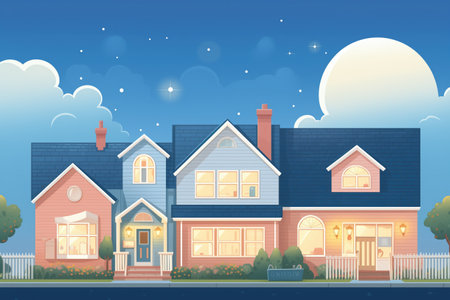cape cod with gabled dormers against a clear night sky, magazine style illustrationの素材