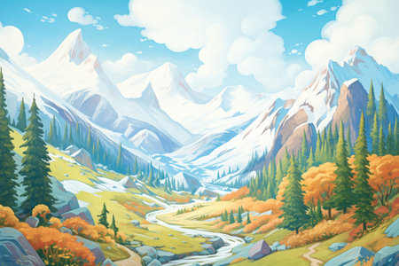a snow-capped mountain pass in early springの素材