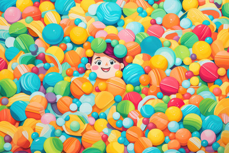 colorful plastic balls in a kids ball pitの素材