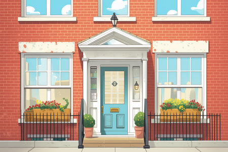 close-up of a red brick colonial front door, magazine style illustrationの素材