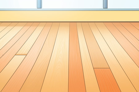 closeup of a side porchs wooden flooring or deck, magazine style illustrationの素材